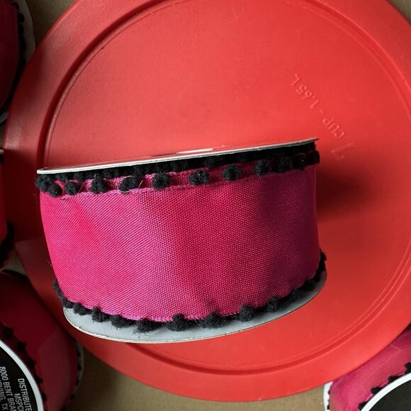 Pink Wired Ribbon Pom Pom Edge Lot of 7 Dia De Los Muertos 1 1/2" in x 14 ft - Picture 2 of 11